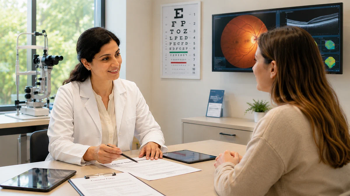 Onderzoeker legt een studie uit aan een patient in het LUMC