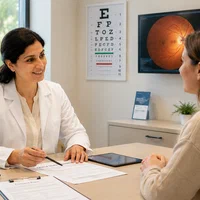 A researcher explaining a study to a patient