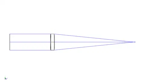 Ray-tracing layout of a single lens focusing a parallel beam of rays to a point.